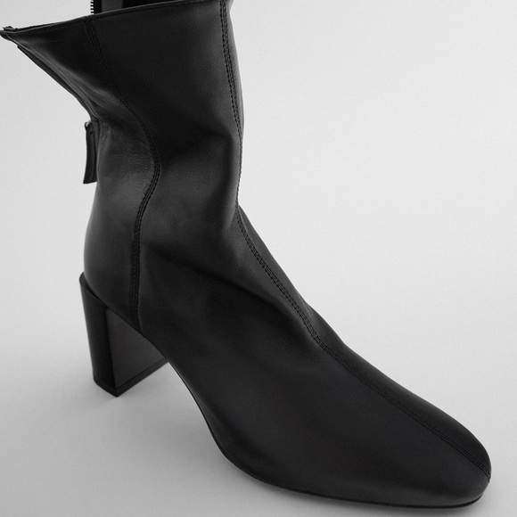 ZARA Back Zip Leather Heeled Ankle Boots - Picture 3 of 12